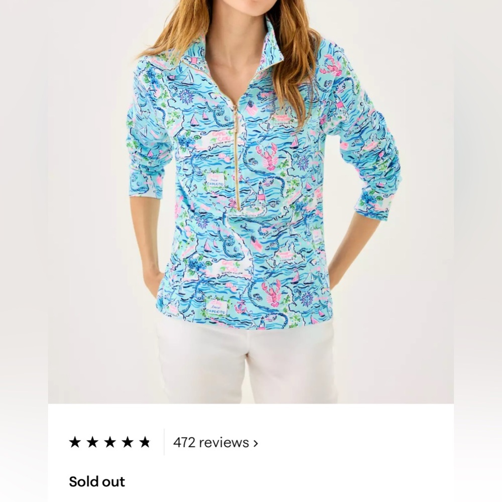 Lilly Pulitzer Blue & Pink UPF 50+ Skipper Popover Quarter Zip Tropical Size XXL